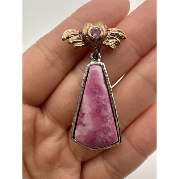 Designer 925 Sterling Rhodonite Genuine Pink Sapphire Pendant 14k Gold Vermeil